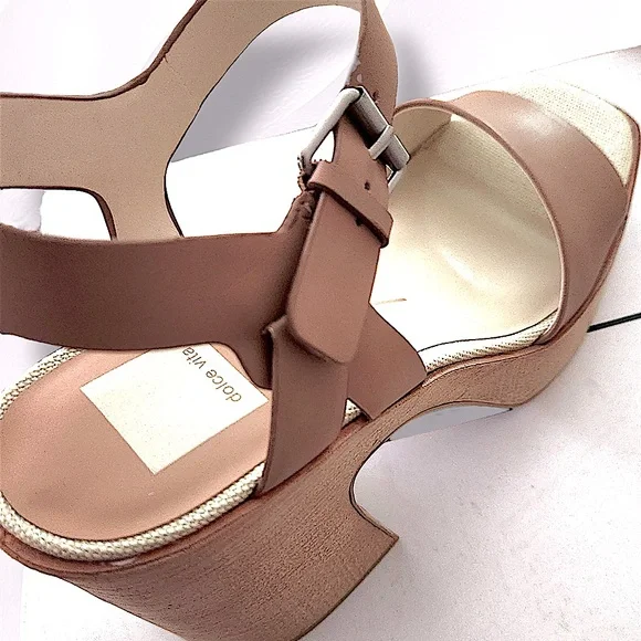 New DOLCE VITA Wallis Sandal Cafe Leather Chunky Platform Block Heel SZ 9 - Picture 6 of 8